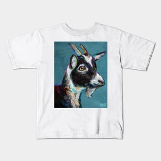 Cute Baby Goat on Blue Kids T-Shirt